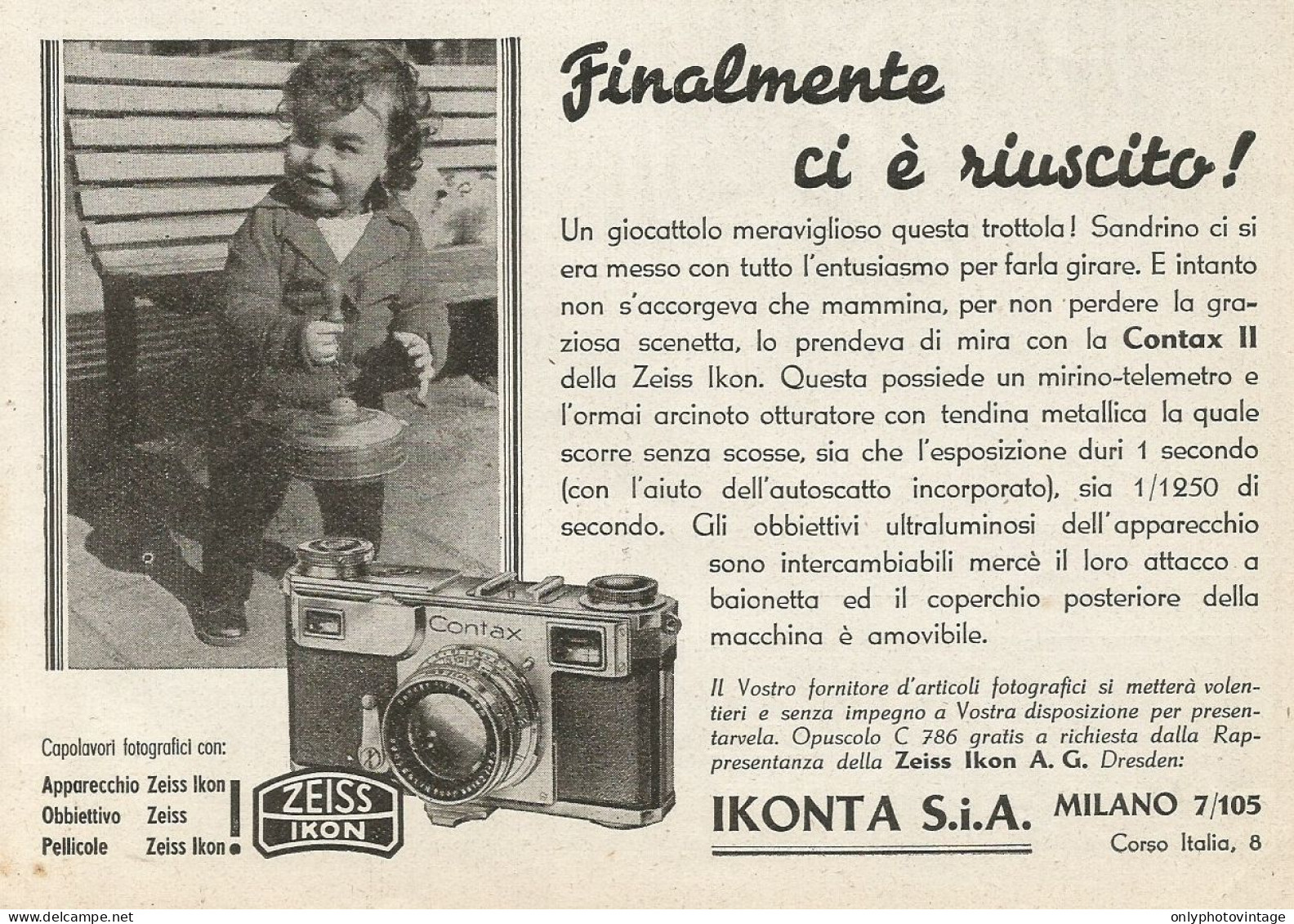 Macchina Fotografica Contax II - IKONTA - Pubblicità 1937 - Advertising - Werbung