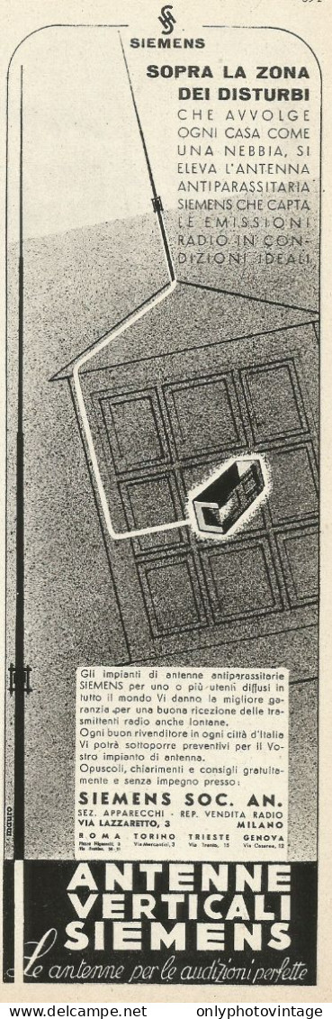 Antenne Verticali SIEMENS - Pubblicità 1938 - Advertising - Werbung