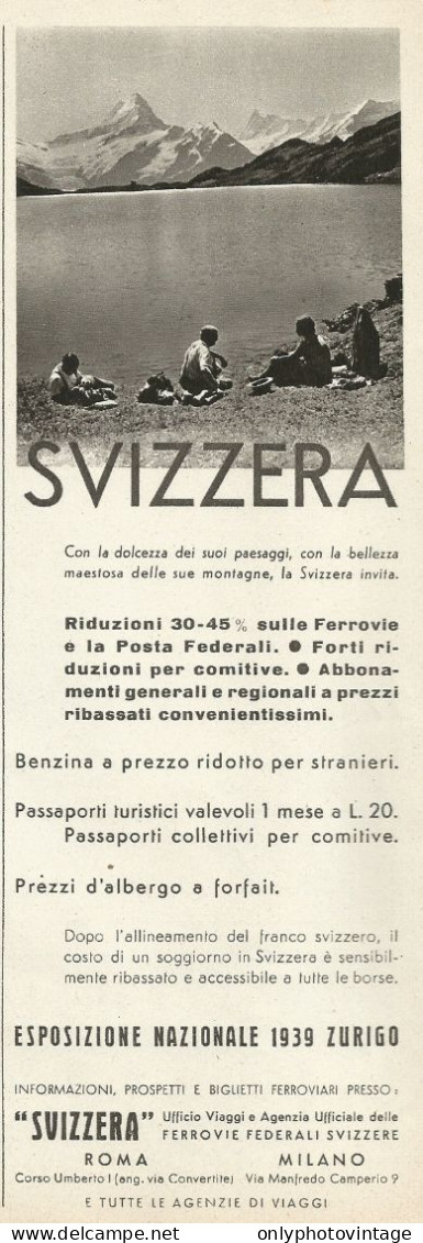 Svizzera - Esposizione - Riduzioni Ferroviarie - Pubblicità 1938 - Advert. - Werbung