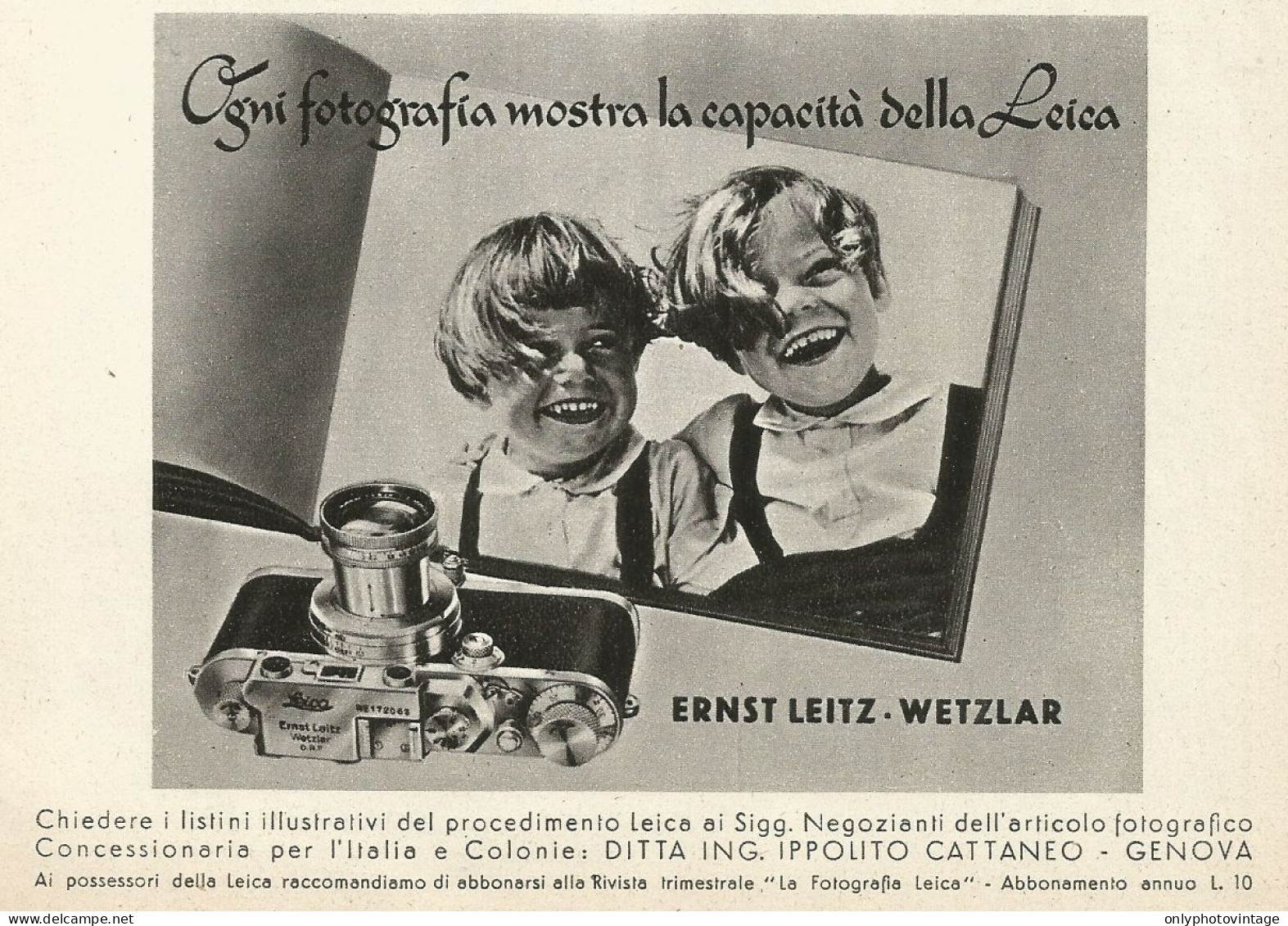 Macchina Fotografica LEICA - Ernst Leitz - Pubblicità 1938 - Advertising - Advertising