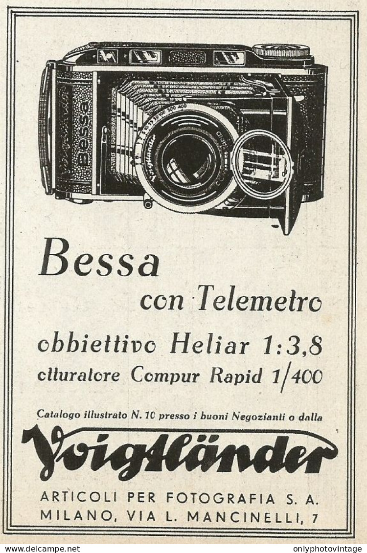 Voigtlander Macchina Fotografica BESSA - Pubblicità 1938 - Advertising - Advertising