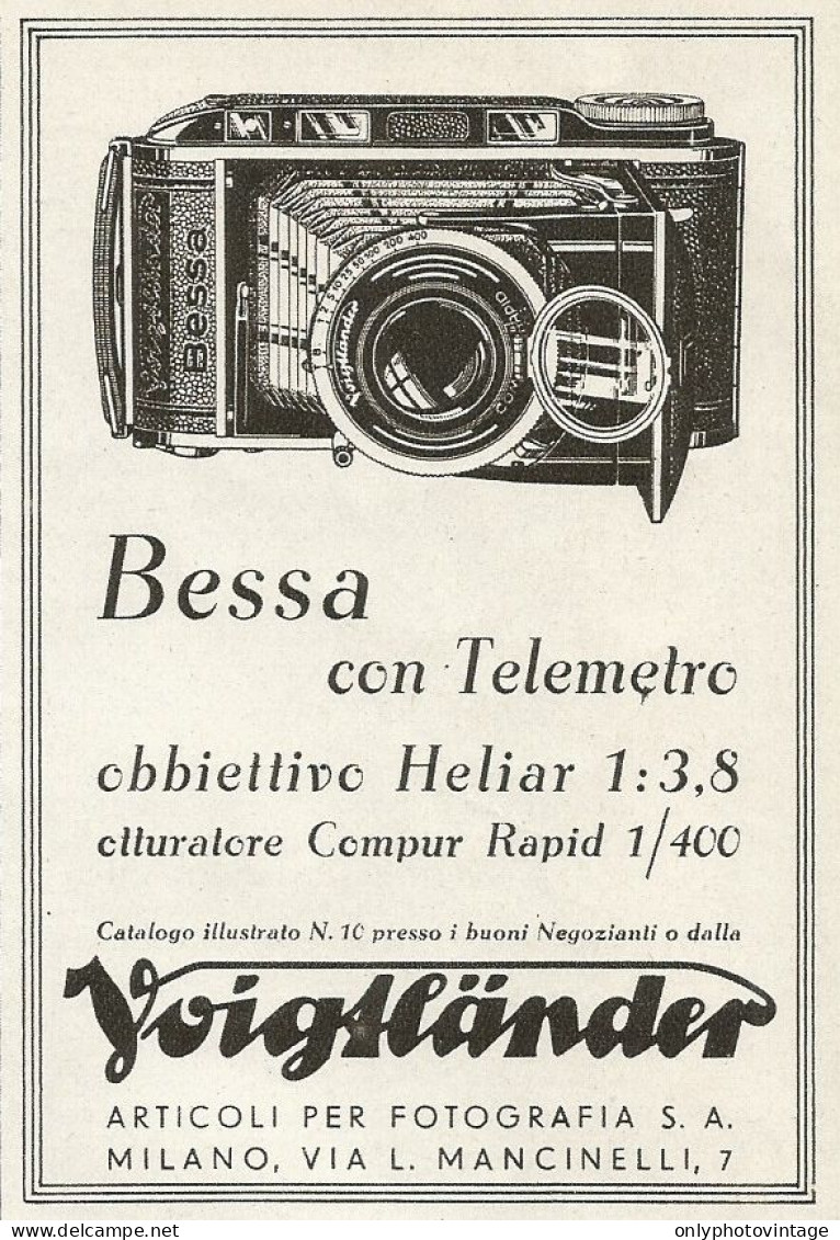 Macchina Fotografica Voigtlander BESSA - Pubblicità 1938 - Advertising - Advertising