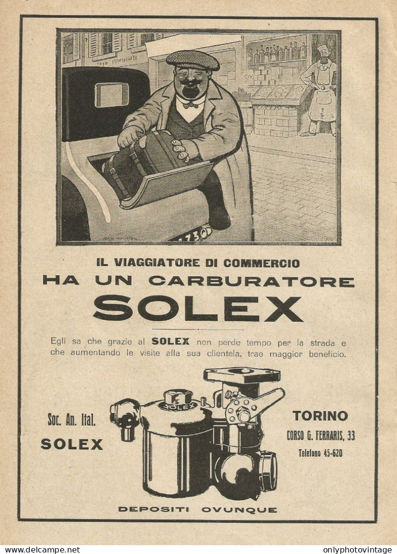 Carburatore SOLEX - Illustrazione Viaggiatore...- Pubblicità 1928 - Adver. - Publicités