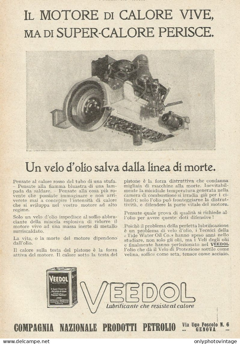 VEEDOL Lubrificante Che Resiste Al Calore - Pubblicità 1928 - Advertising - Advertising