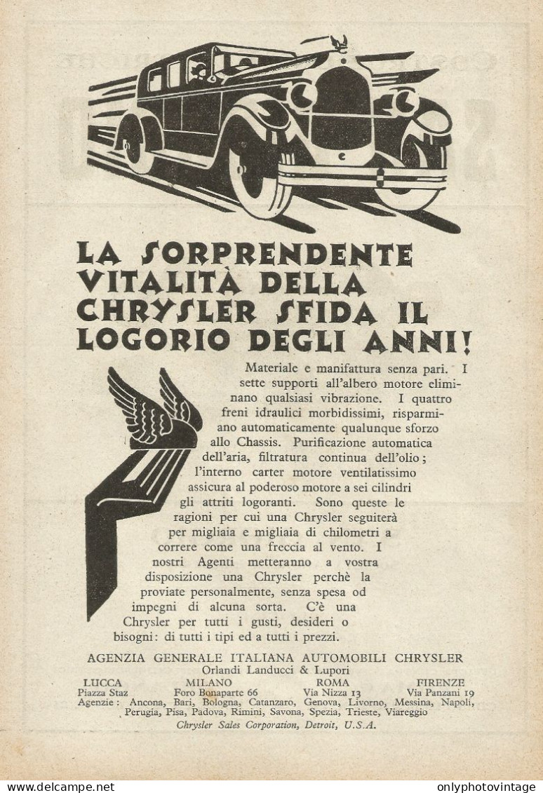 Chrysler Sfida Il Logorio Degli Anni - Pubblicità 1928 - Advertising - Publicités