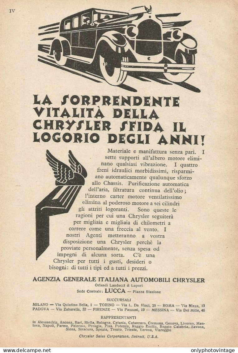 Chrysler Sfida Il Logorio Degli Anni - Pubblicità 1928 - Advertising - Publicités