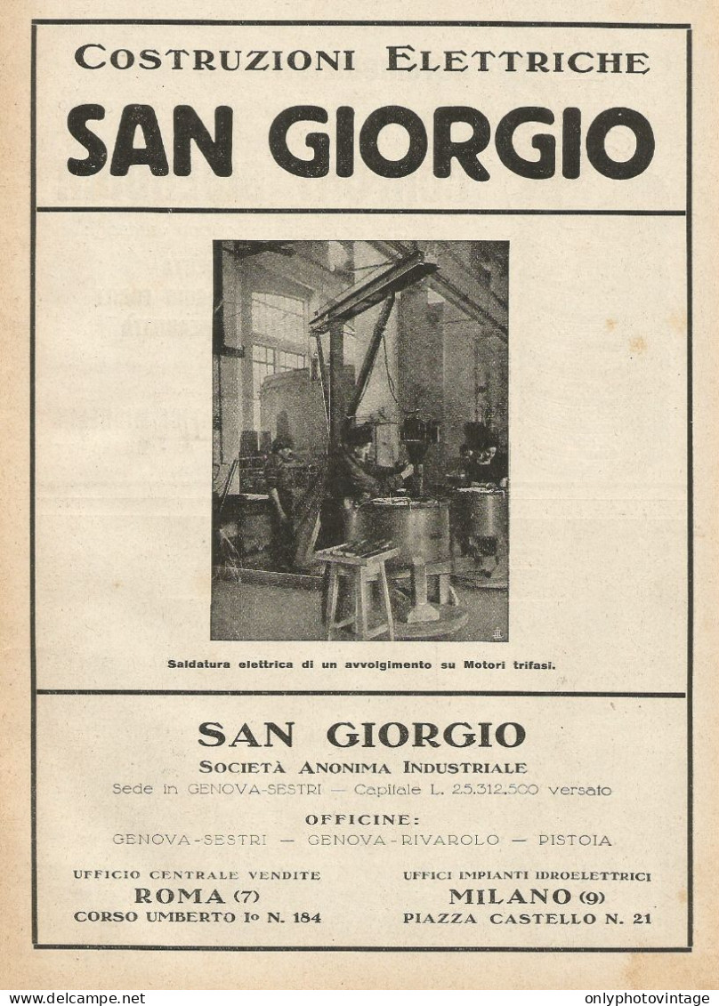 Costruzioni Elettriche San Giorgio - Pubblicità 1928 - Advertising - Publicidad