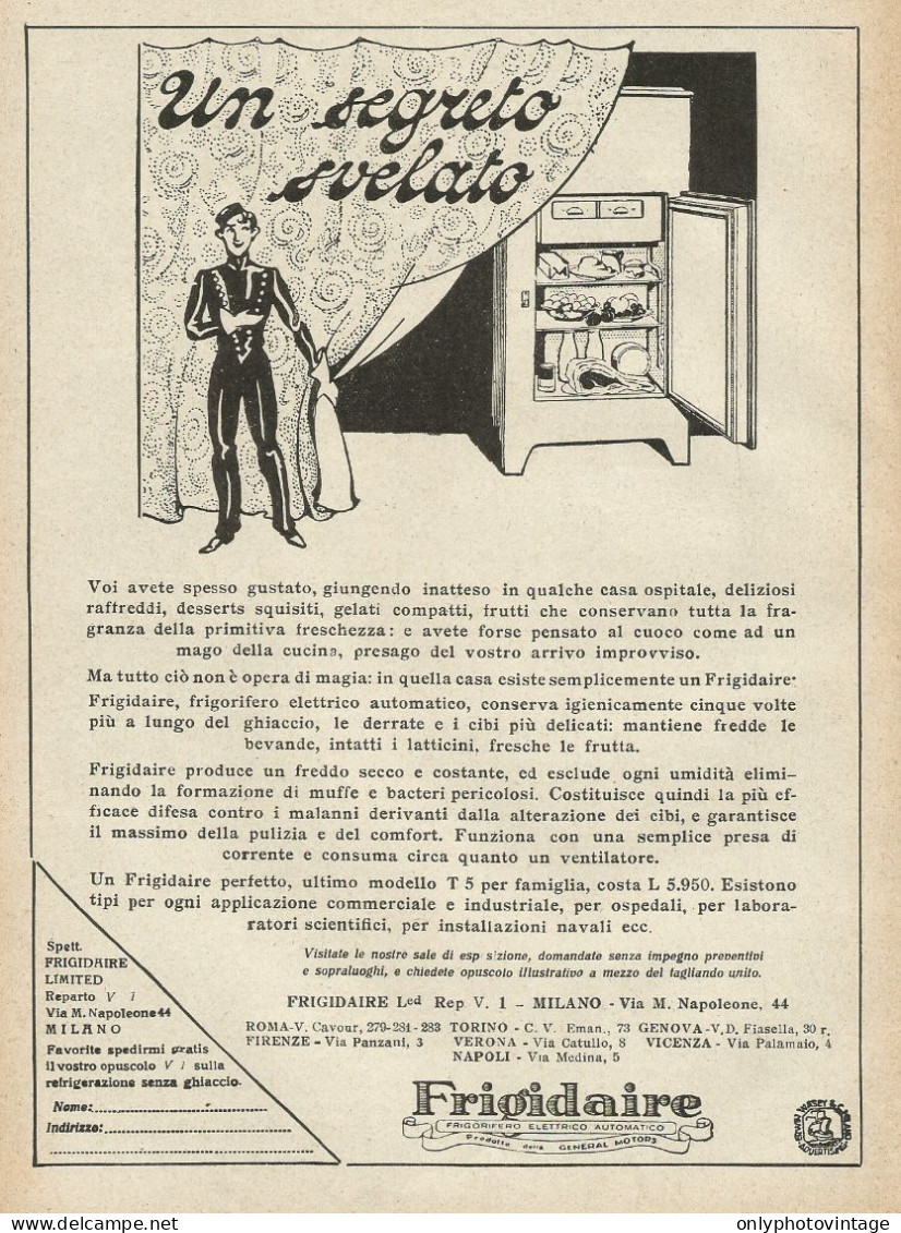 FRIGIDAIRE Un Segreto Svelato - Pubblicità 1928 - Advertising - Publicités
