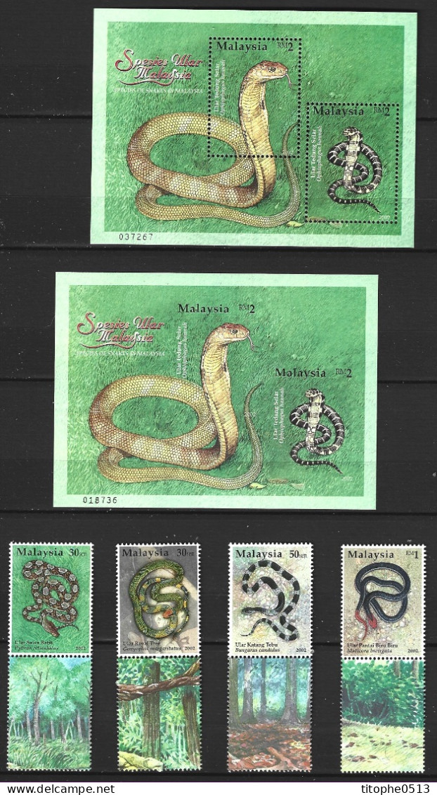 MALAISIE. N°919-22 + BF 51+ BF 51A De 2002. Serpents. - Maleisië (1964-...)