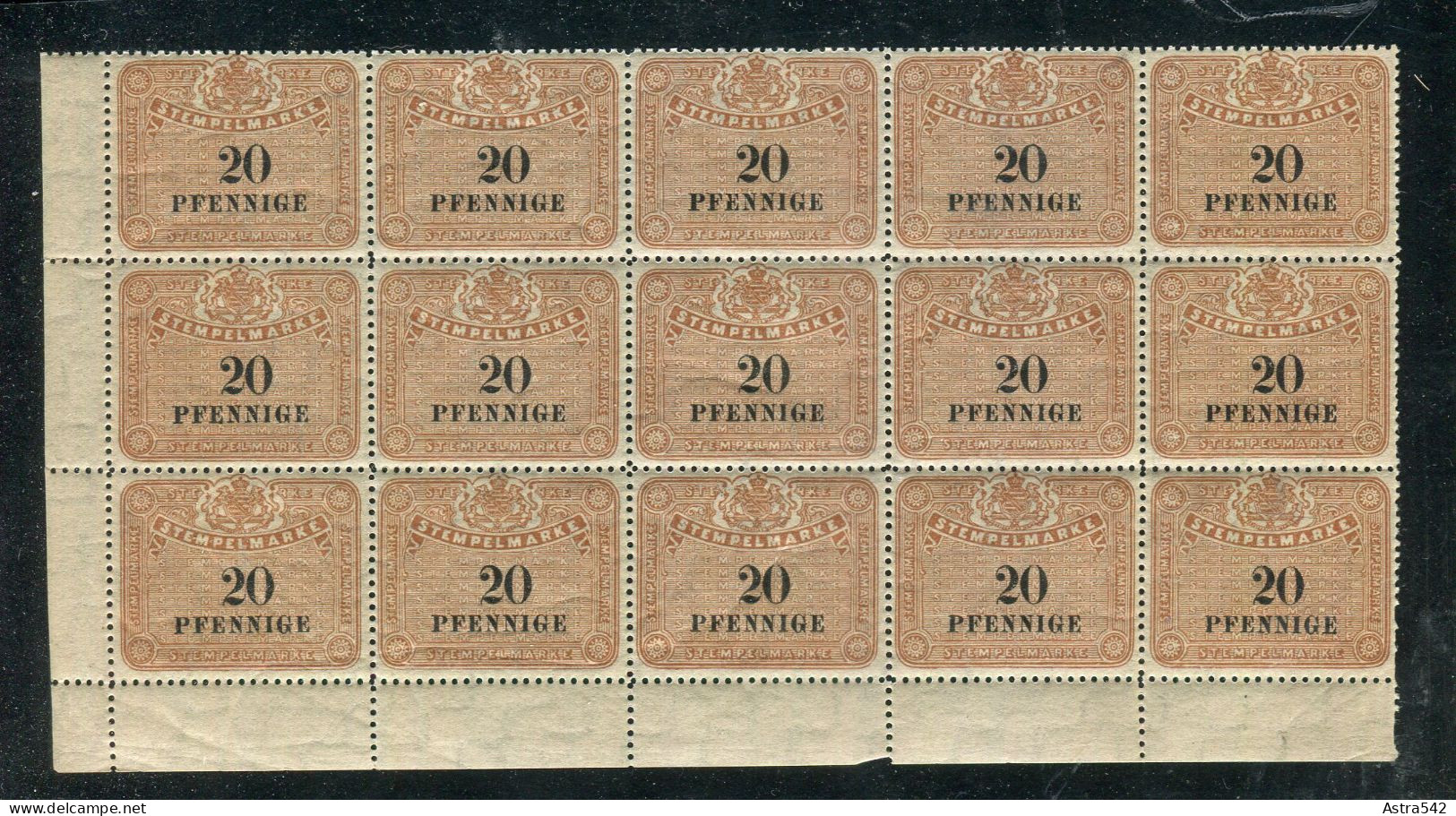 "DEUTSCHLAND" Stempelmarke "20 Pfennige", 15er-Block ** (A1212) - Collezioni