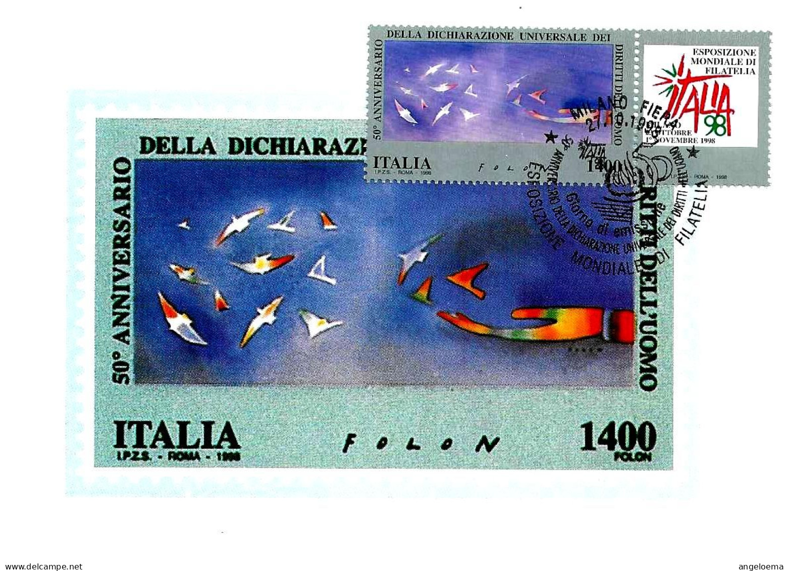 ITALIA ITALY - 1998 MILANO FIERA Esposizione Italia 98 50° Dichiarazione Diritti Uomo Annullo Fdc Su Cartolina PT - 8908 - VN