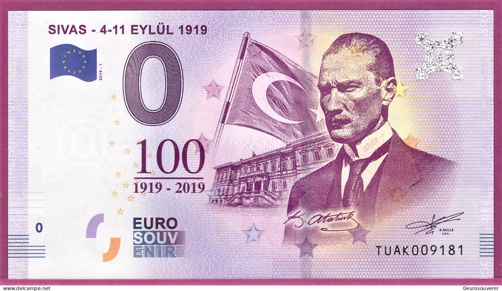 0-Euro TUAK 2019-1 SIVAS - 4-11 EYLÜL 1919 - Private Proofs / Unofficial