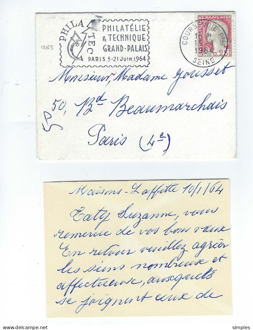 Flamme Annonce  PHILATEC De Courbevoie Sur Lettre Format Carte De Visite Affranchie Marianne De Decaris  En 01/1964 - 1961-....