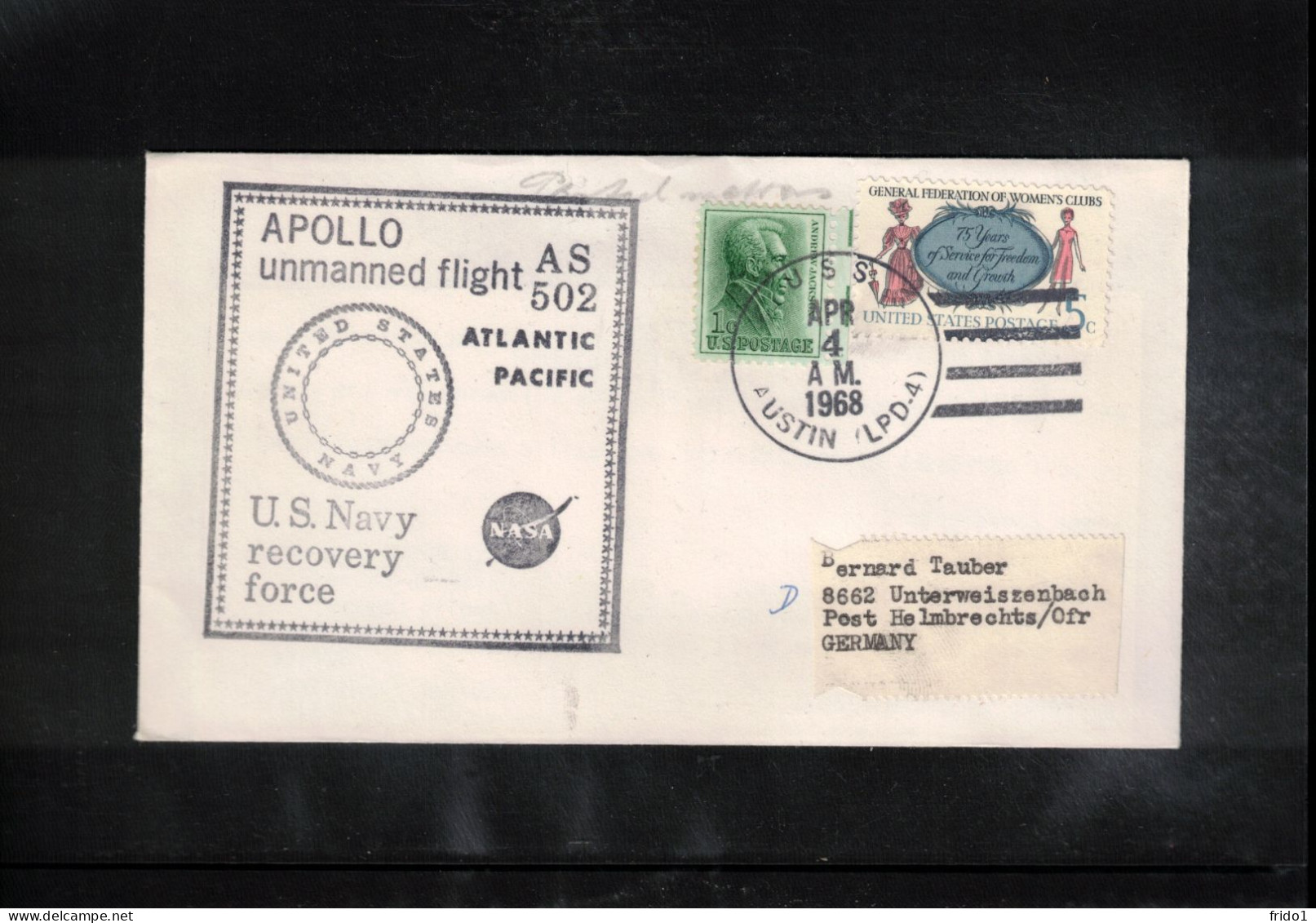 USA 1968 Space / Weltraum Apollo Unmanned Flight AS 502 - US Navy Recovery Force Ship USS Austin Interesting Cover - Estados Unidos