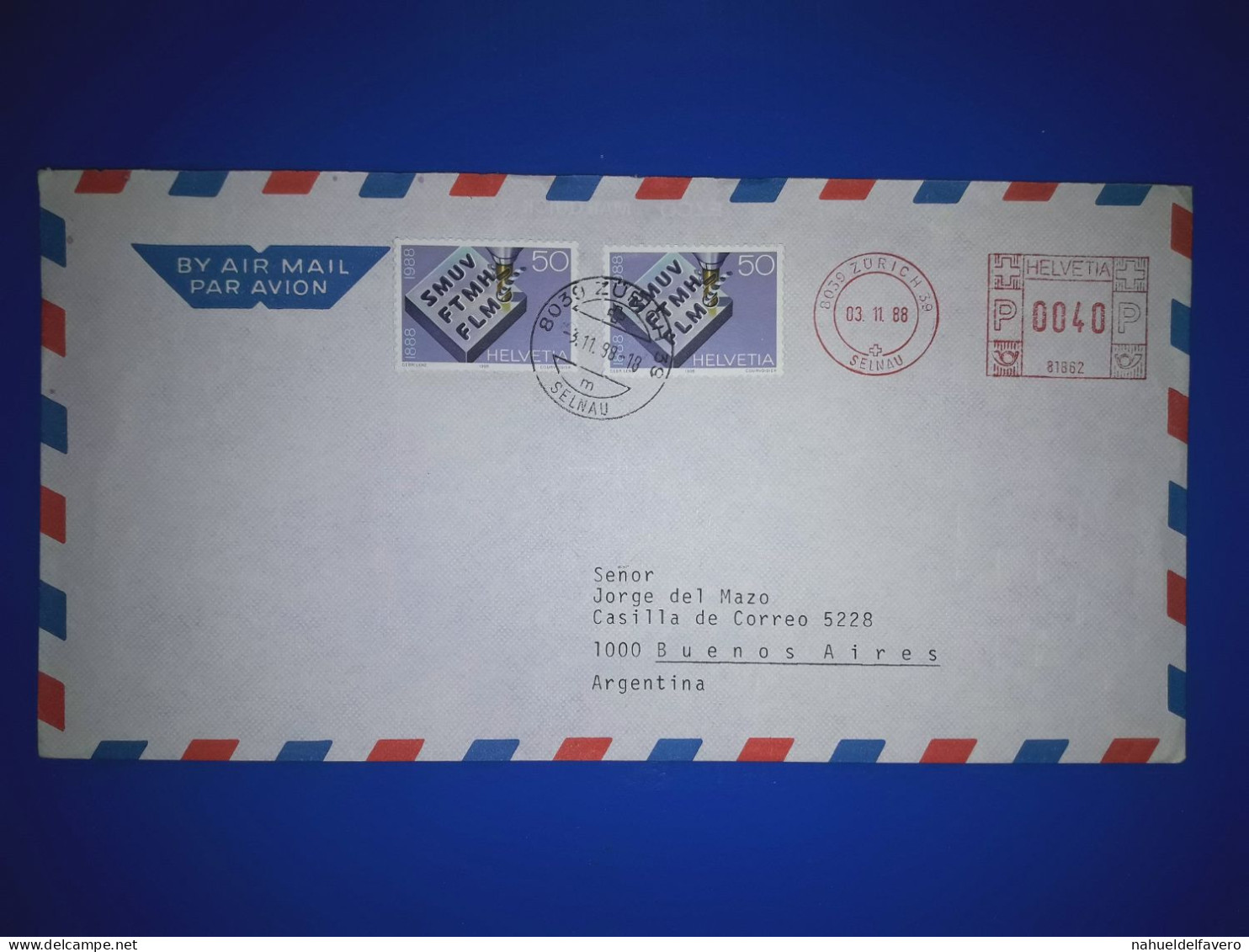 HELVETIA, Enveloppe Aérienne Avec Affranchissement Mécanique. Circulé Par Avion Jusqu'à Buenos Aires, Argentine. Variété - Used Stamps