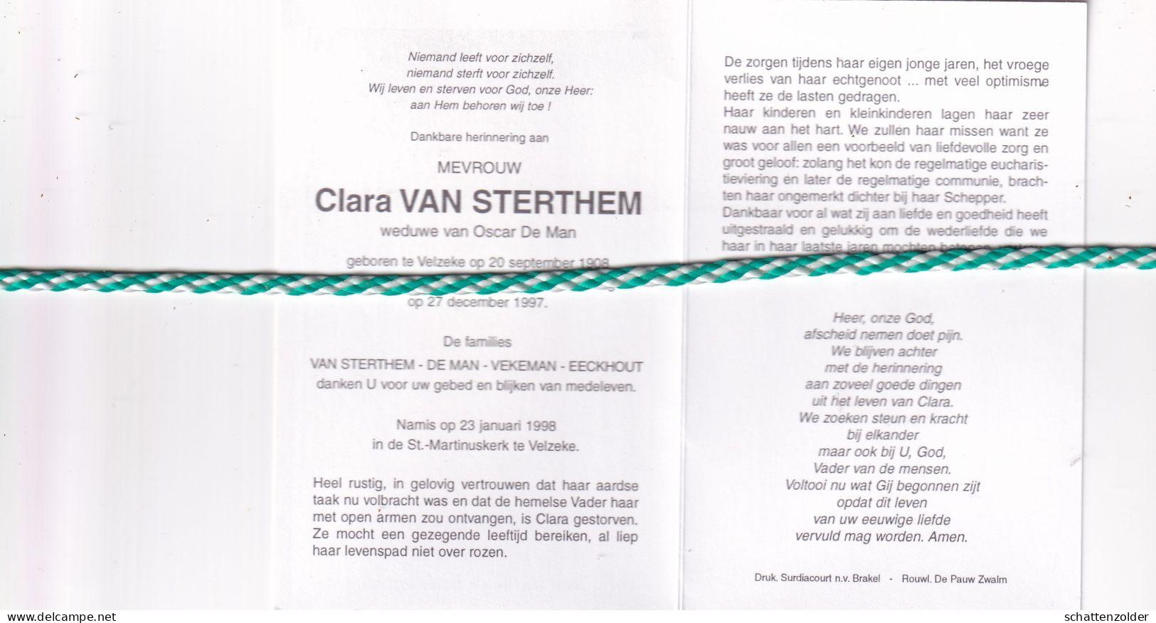 Clara Van Sterthem-De Man, Velzeke 1908, Zottegem 1997. Foto - Todesanzeige