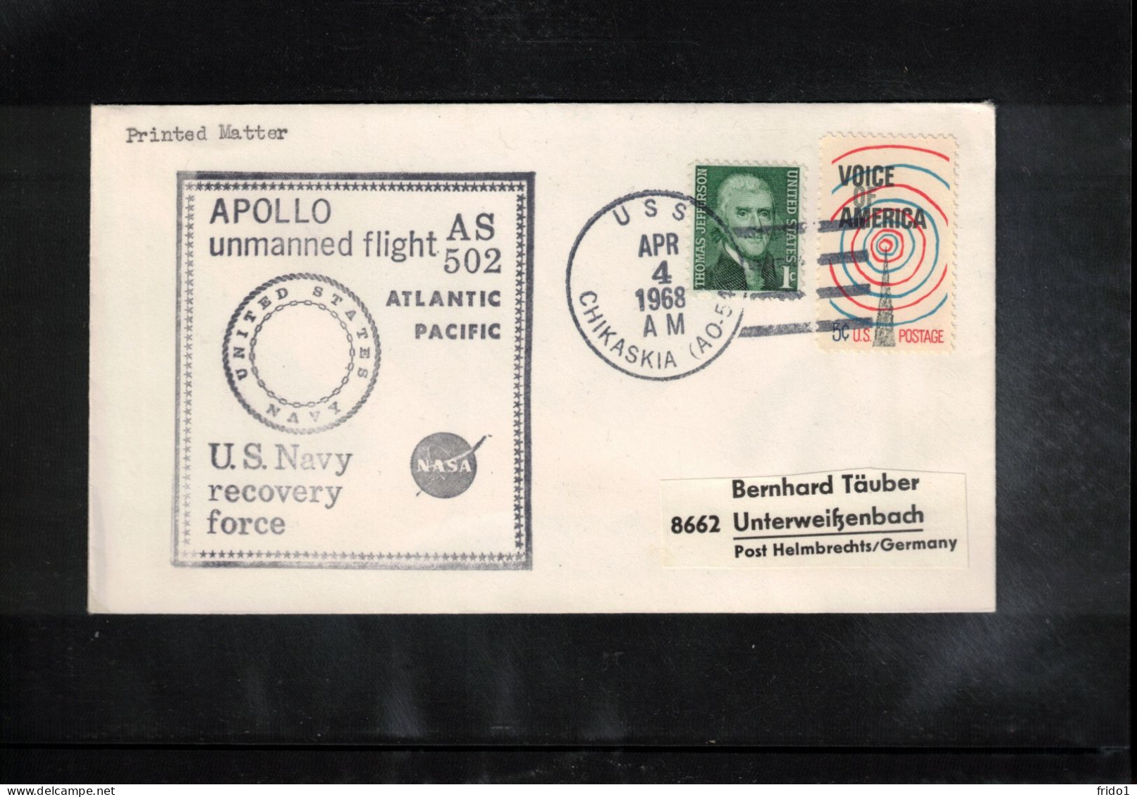 USA 1968 Space / Weltraum Apollo Unmanned Flight AS 502 - US Navy Recovery Force Ship USS Chikaskia Interesting Cover - Etats-Unis