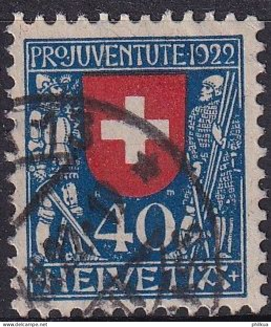 1922, 1. Dez. „Pro Juventute“: Wappen (V) Zumst. 24 / MiNr. 178 Mit SAUBEREM Eck-Stempel Bundeswappen, Sempachkrieger - Gebruikt