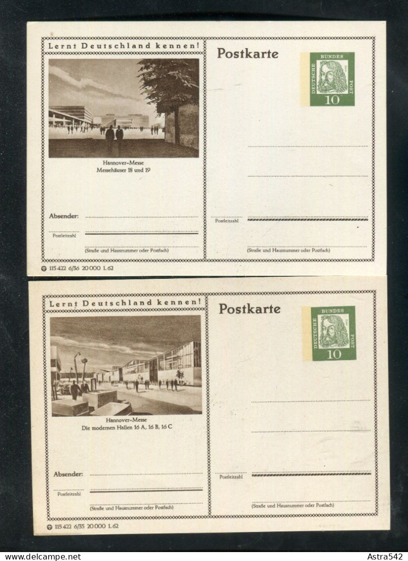 "BUNDESREPUBLIK DEUTSCHLAND" 1962, 2 Bildpostkarten Je Mit Bild "HANNOVER-MESSE" ** (A1214) - Illustrated Postcards - Mint