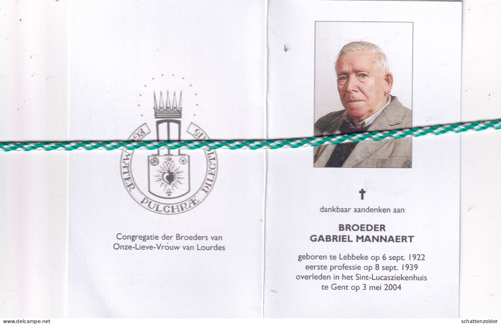 Broeder Gabriel Mannaert, Lebbeke 1922, Gent 2004. Foto - Obituary Notices