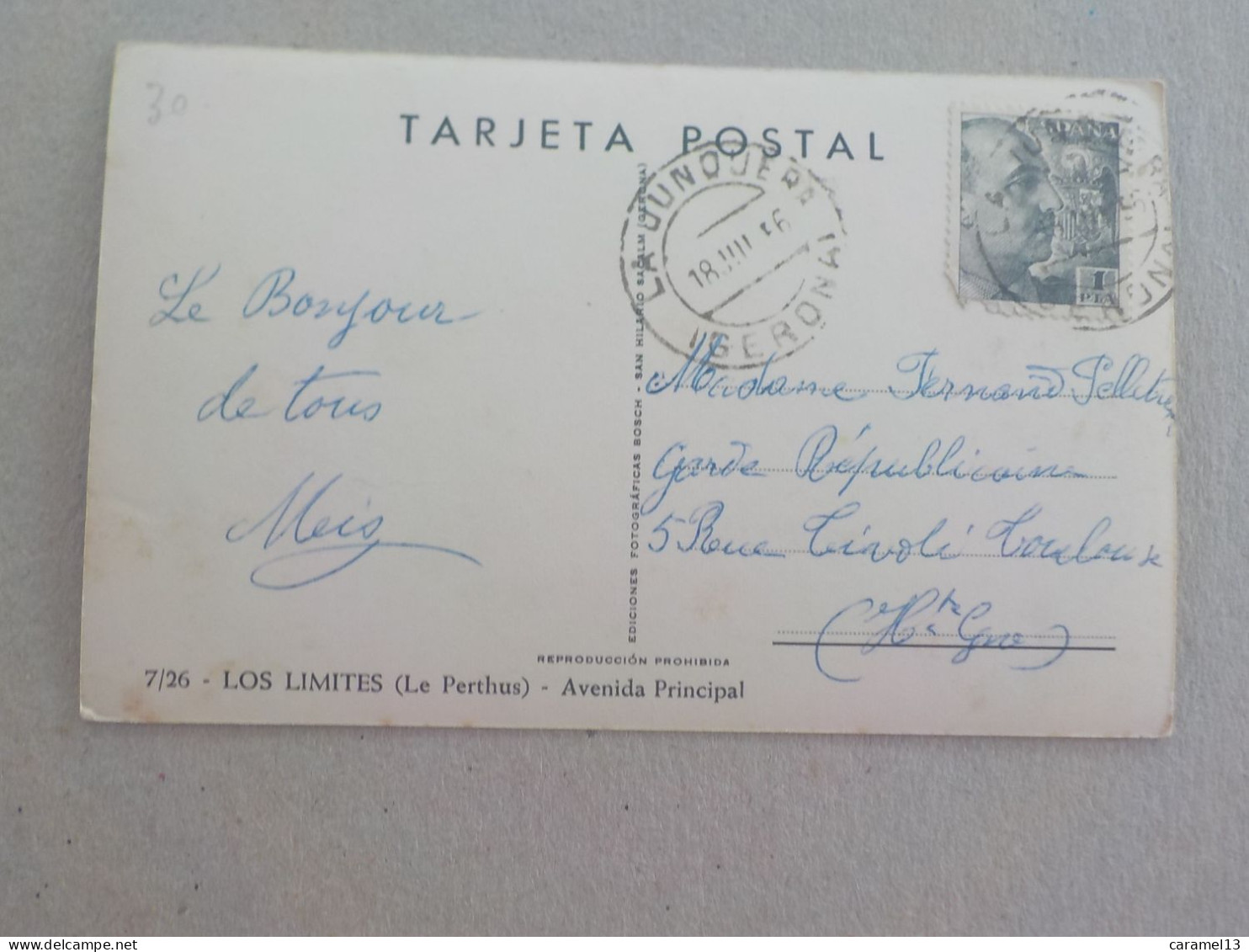 CPSM -  AU PLUS RAPIDE - ESPAGNE - LOS LIMITES - LE PERTHUS -   VOYAGEE TIMBREE 1956 - FORMAT CPA - Autres & Non Classés