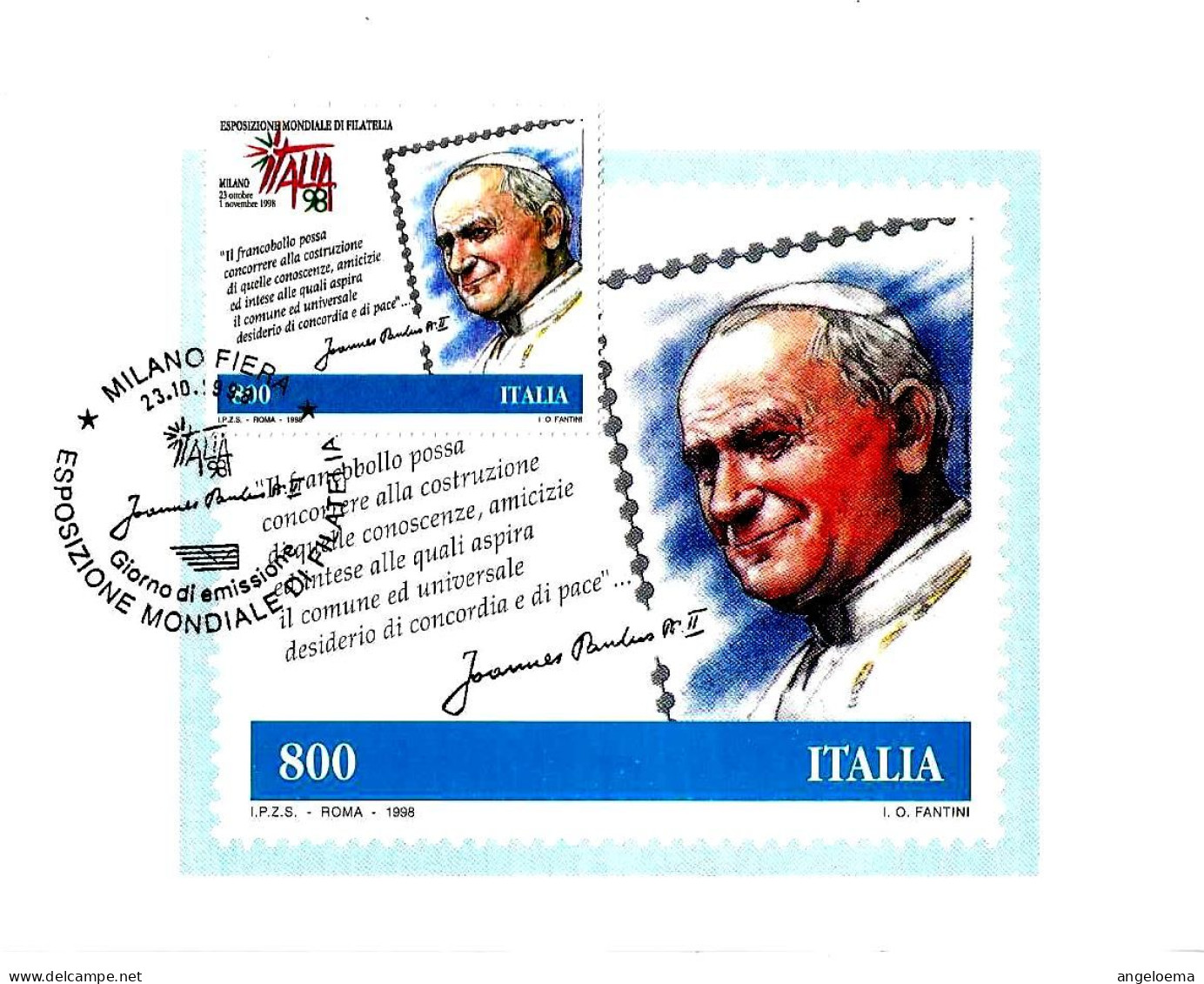 ITALIA ITALY - 1998 MILANO FIERA Esposizione Filatelia Italia '98 (firma Papa) Su Cartolina PT - 8879 - Papes