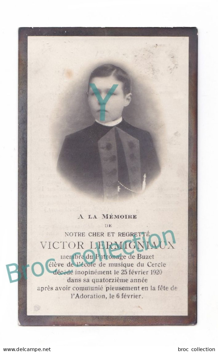 Buzet (Pont-à-Celles), Mémento De Victor Lermigniaux, 25/02/1920, 13 Ans, Enfant, Souvenir Mortuaire, Décès - Devotion Images