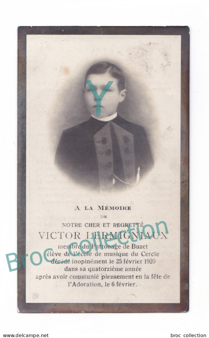 Buzet (Pont-à-Celles), Mémento De Victor Lermigniaux, 25/02/1920, 13 Ans, Enfant, Souvenir Mortuaire, Décès - Devotieprenten