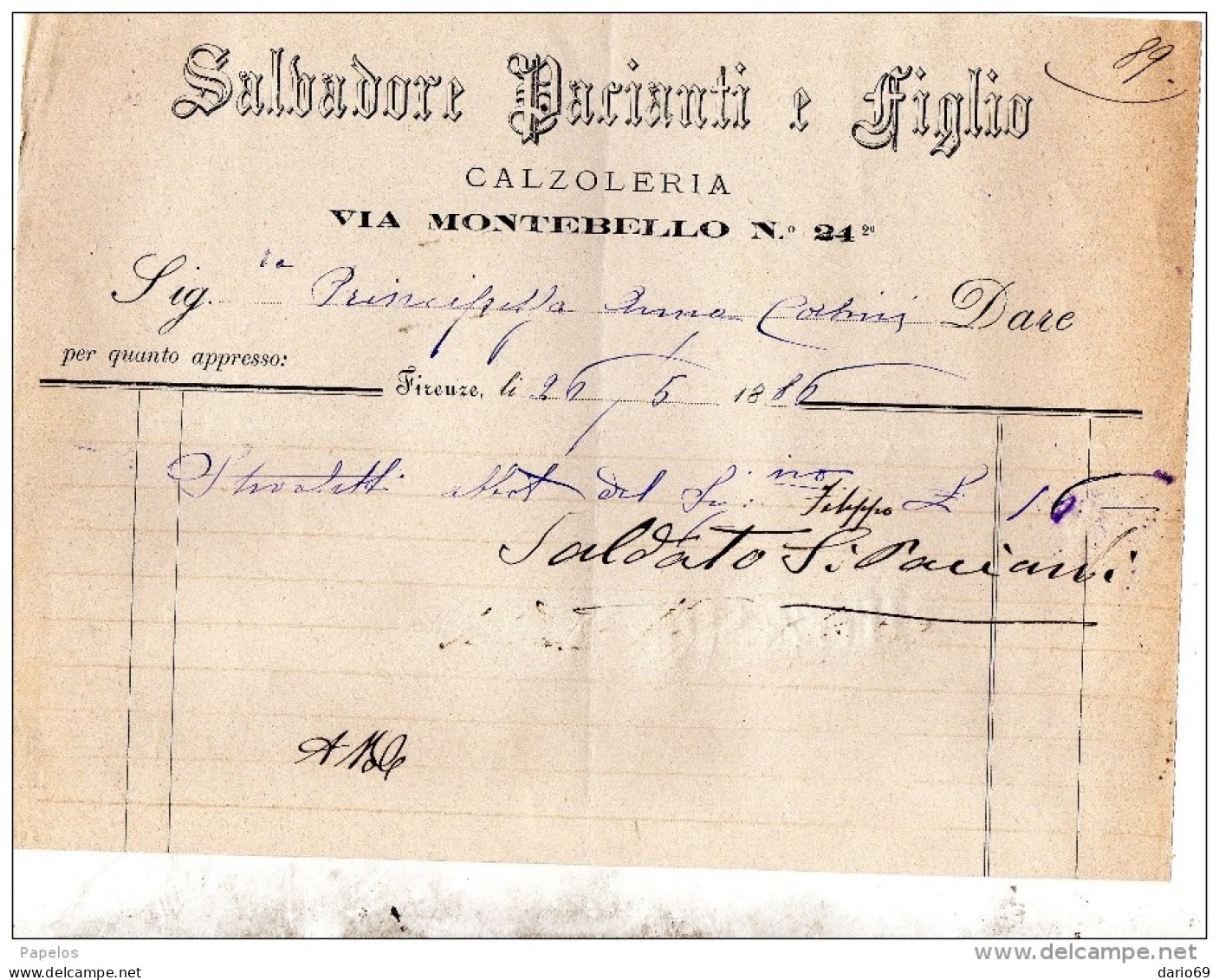 1886  FIRENZE  -  CALZOLERIA - Italie