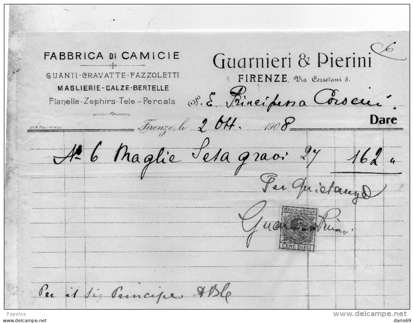 1908  FIRENZE  -  FABBRICA  DI CAMICIE GUANTI CRAVATTE - Italië