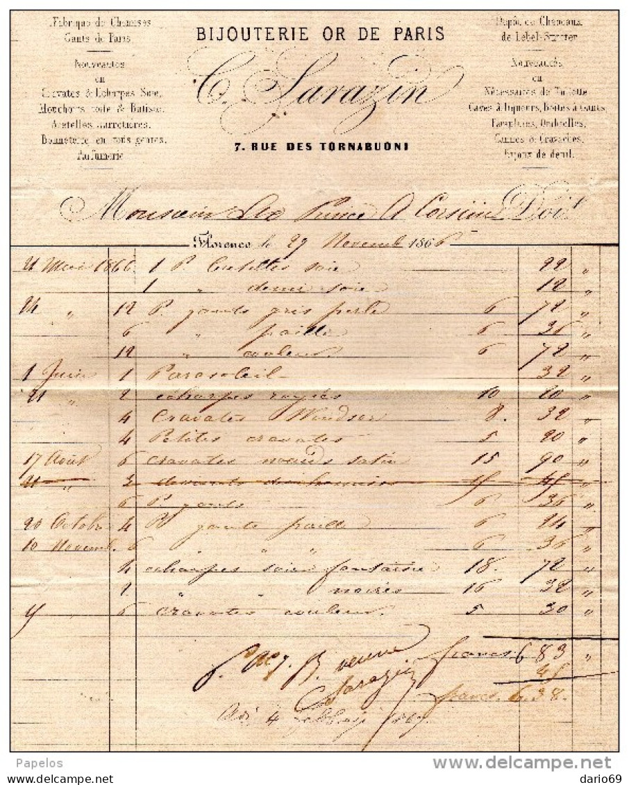 1866  FIRENZE -  BIJOUTERIE OR DE PARIS - Italië