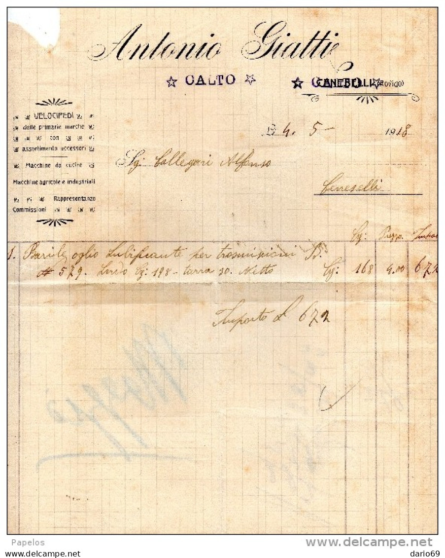 1918 ROVIGO -  ANTONIO GIATTI VELOCIPEDI - Italie