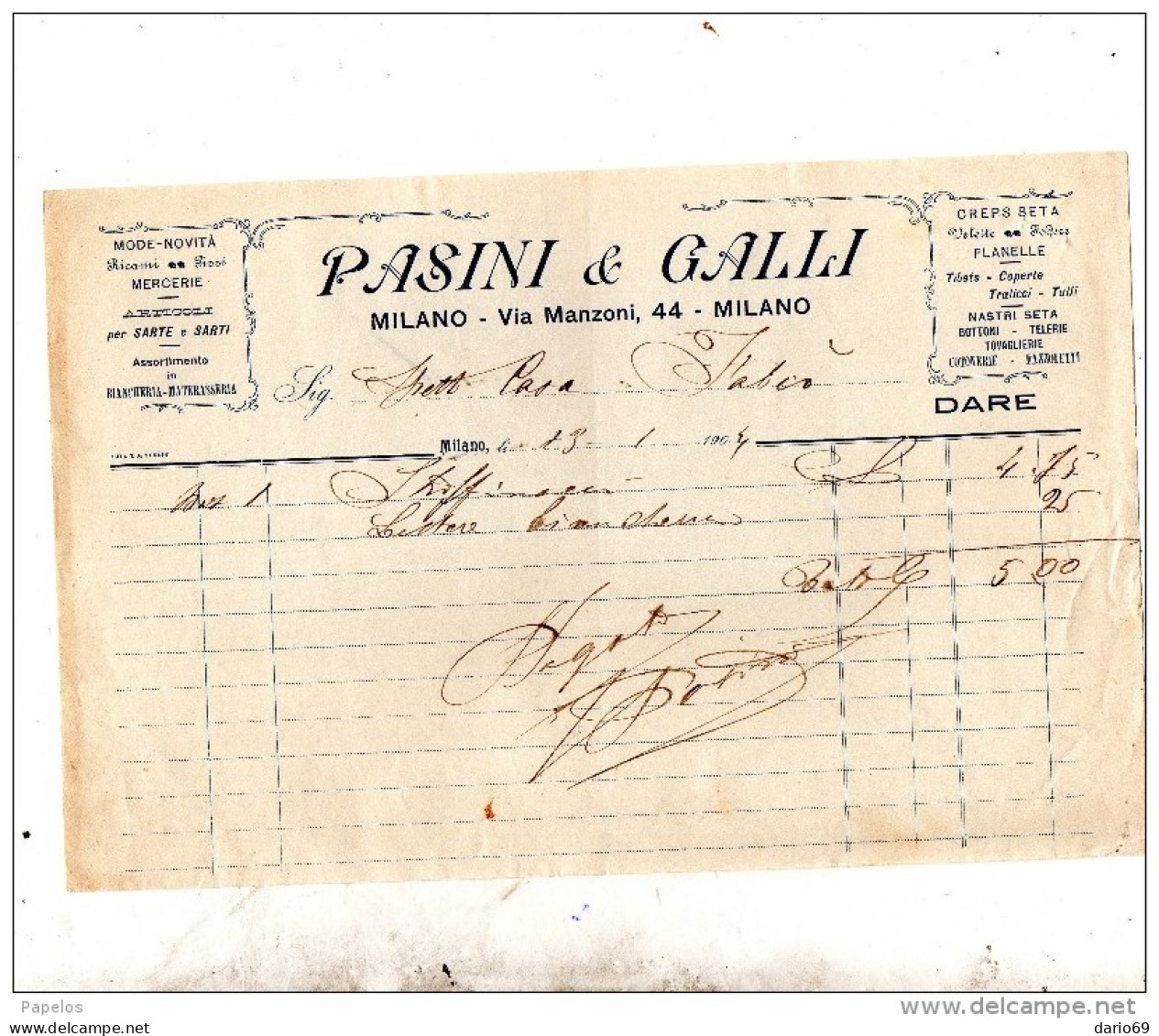 1904 MILANO - PASINI & GALLI MODE NOVITÀ RICAMI - Italien