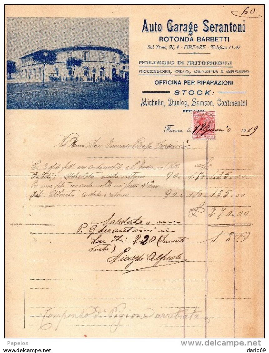 1919  FIRENZE  -  AUTO GARAGE SERANTONI NOLEGGIO DI AUTOMOBILI - Italien