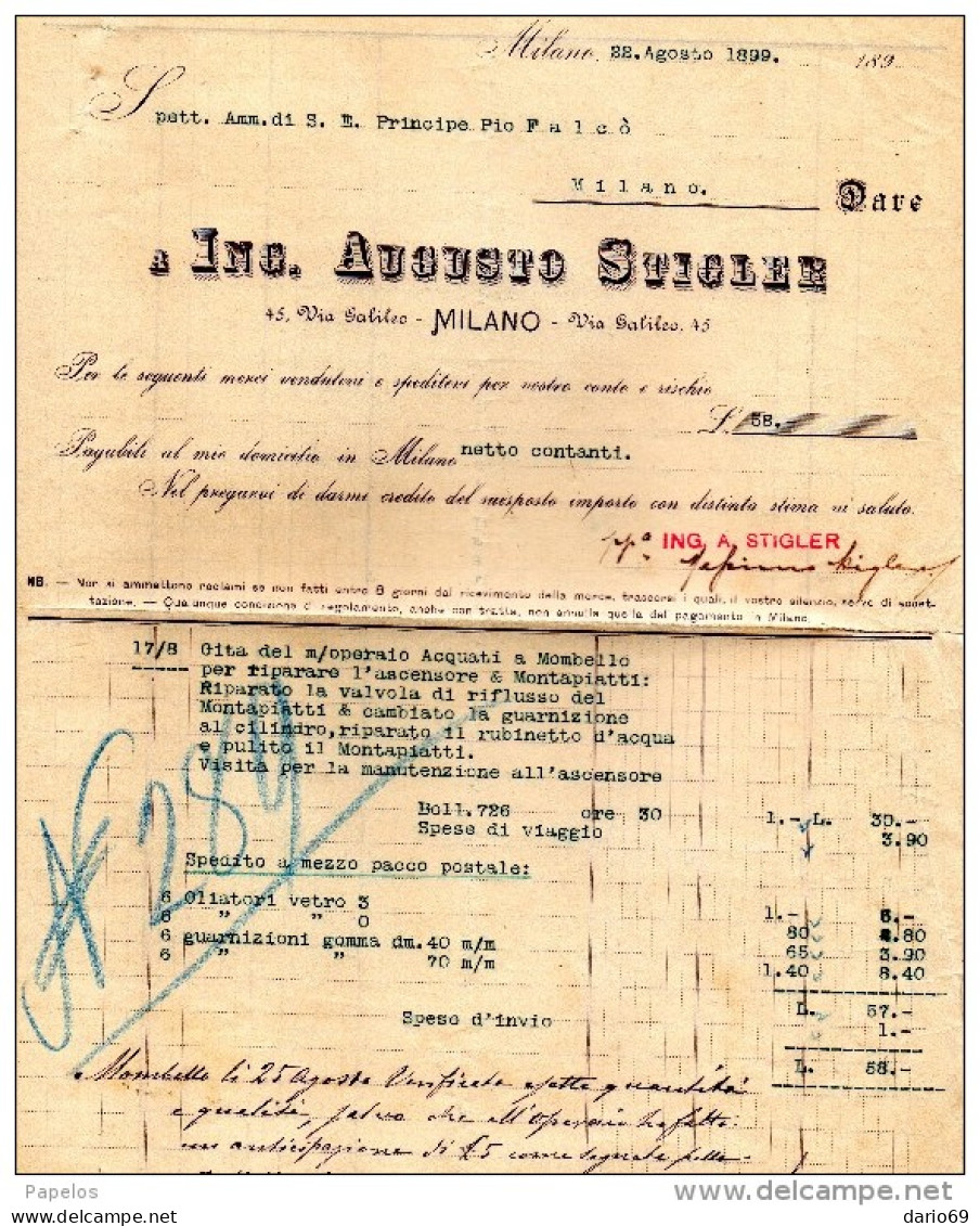 1899 MILANO - ING. AUGUSTO STIGLER - Italië