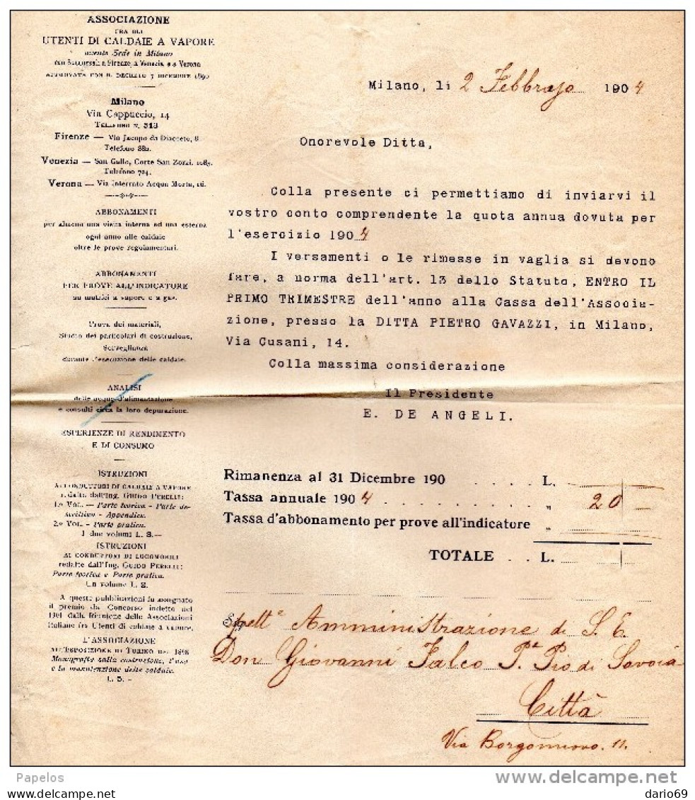 1904 MILANO ASSOCIAZIONE FRA UTENTI DI CALDAIE A VAPORE - Italie