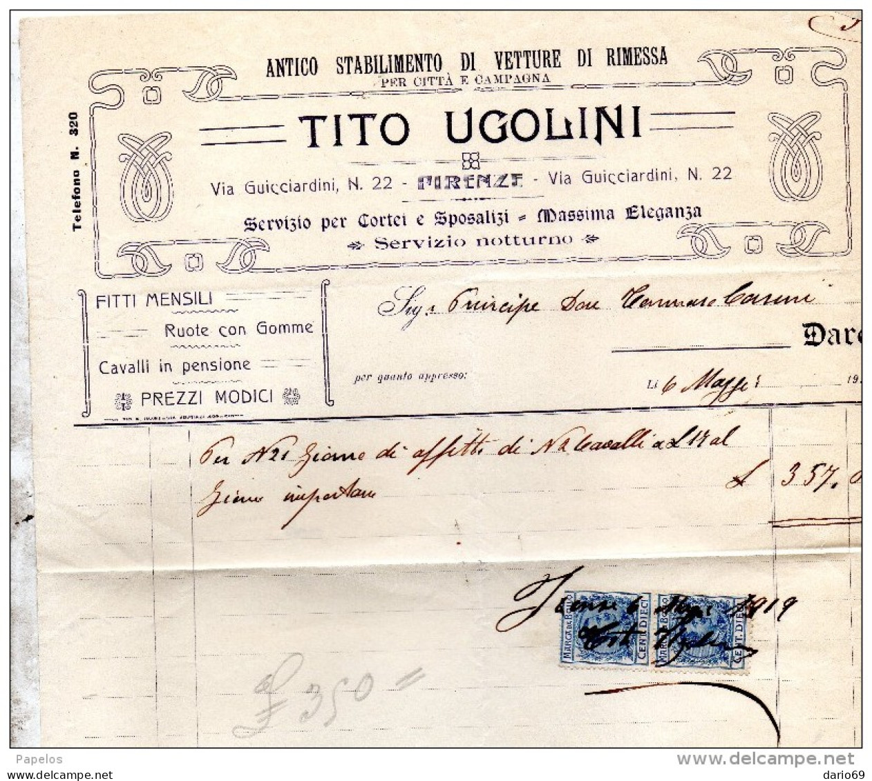 1919  FIRENZE  -  ANTICO STABILIMENTO DI VETTURE - Italy