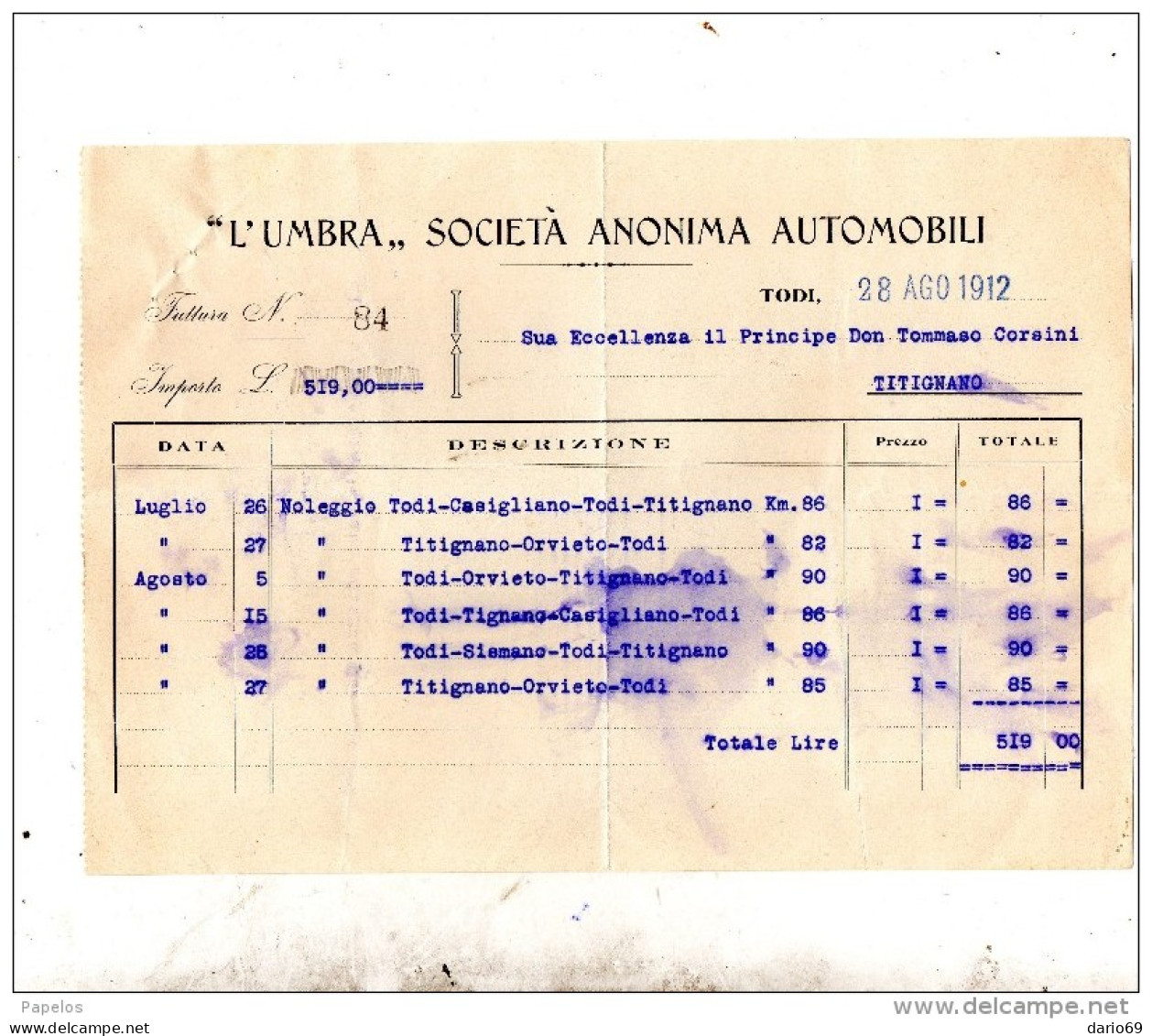 1912 TODI - SOCIETÀ ANONIMA AUTOMOBILI - Italie