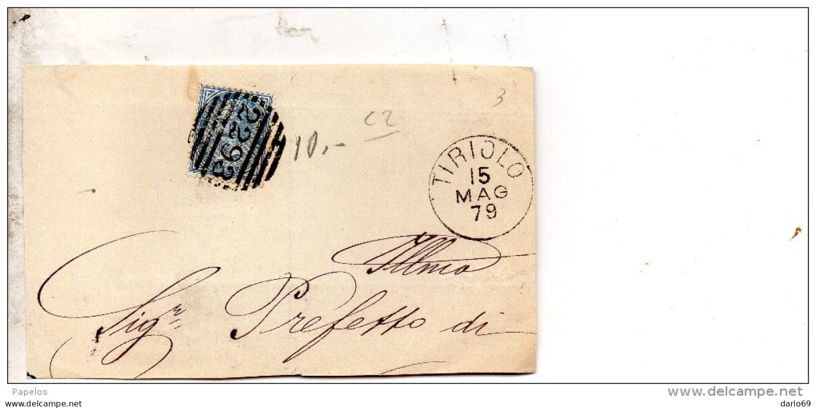 1879   FRONTESPIZIO CON ANNULLO NUMERALE TIRIOLO   CATANZARO - Poststempel