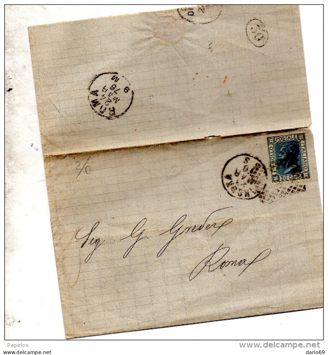 1876  LETTERA CON ANNULLO NUMERALE A PUNTI ANCONA + ROMA - Marcophilie