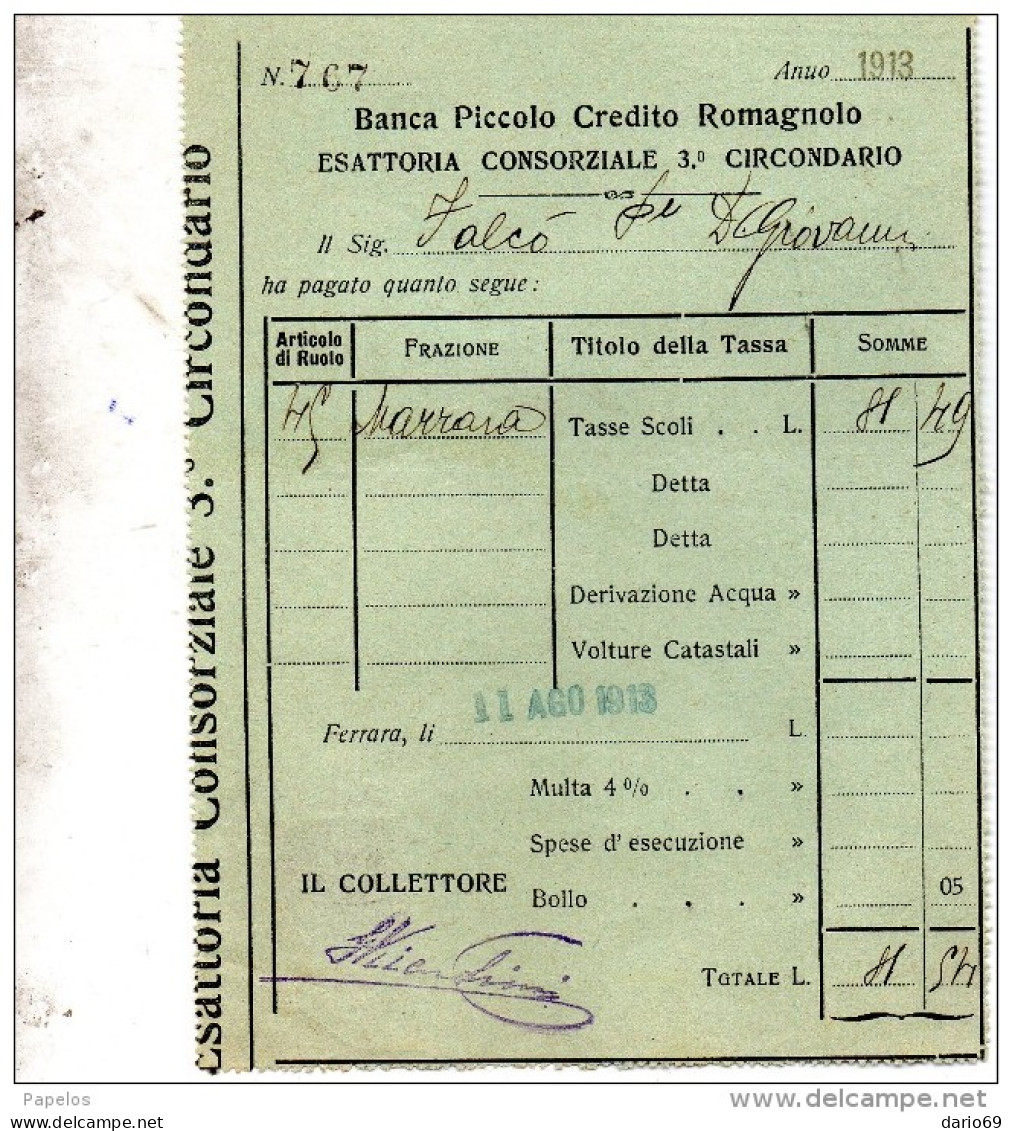 1913 BANCA PICCOLO CREDITO ROMAGNOLO - Italië