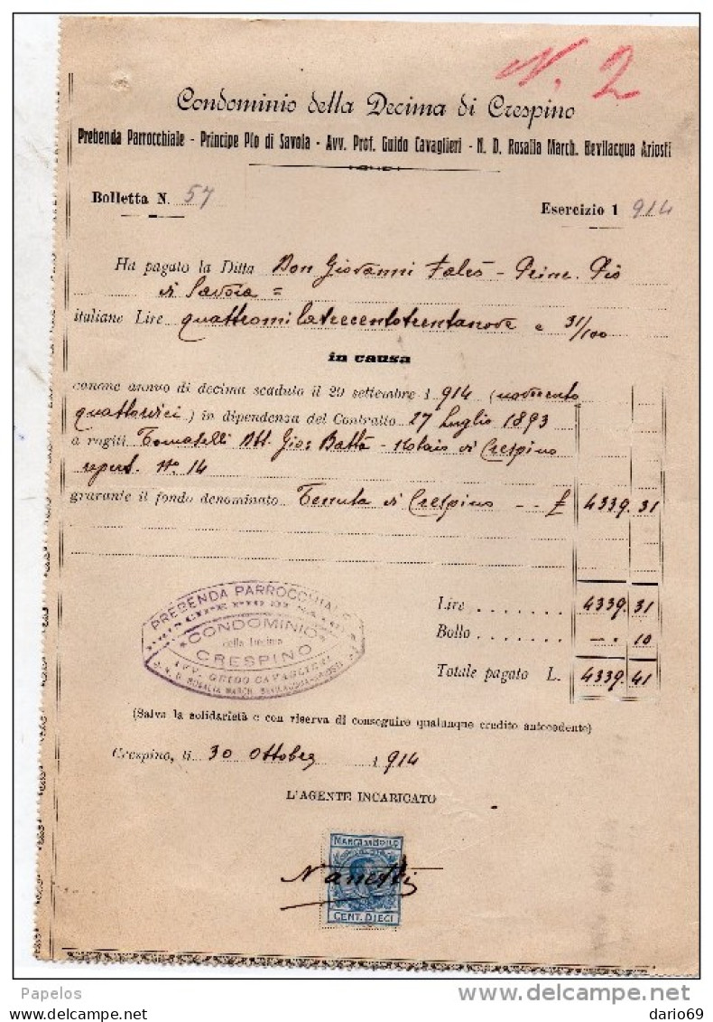 1914 CRESPINO ROVIGO - CONDOMINIO DELLA DECIMA DI CRESPINO - Italy