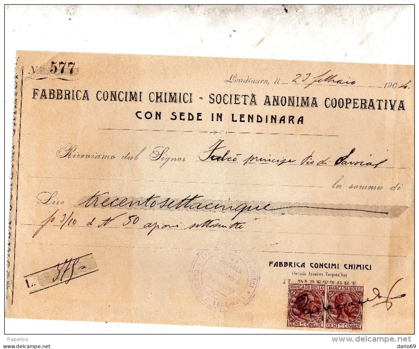 1904 LENDINARA ROVIGO - FABBRICA CONCIMI CHIMICI - Italië