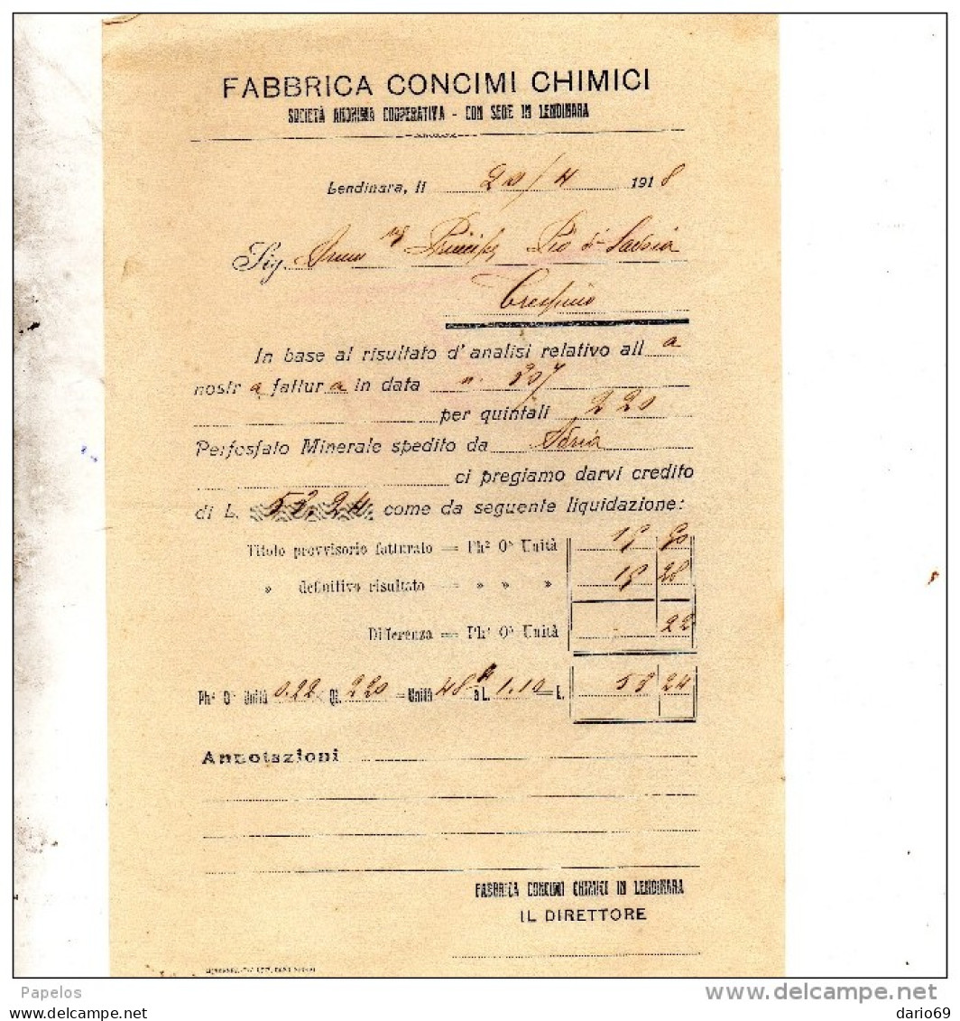 1918 LENDINARA ROVIGO - FABBRICA CONCIMI CHIMICI - Italie