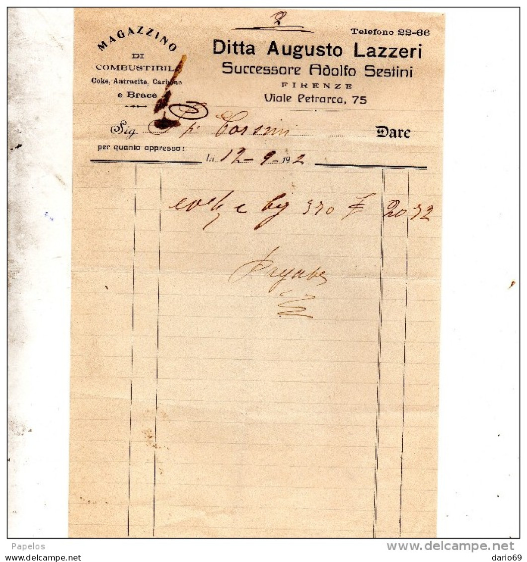 1902 FIRENZE -  MAGAZZINO DI COMBUSTIBILI COKE  ,  CARBONE - Italy