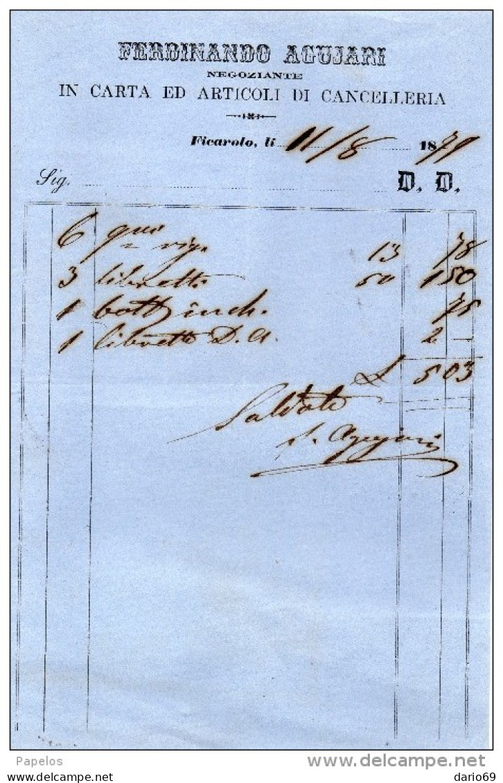 1879  FATTURA  FICAROLO ROVIGO  -   NEGOZIATE IN  CARTA - Italië