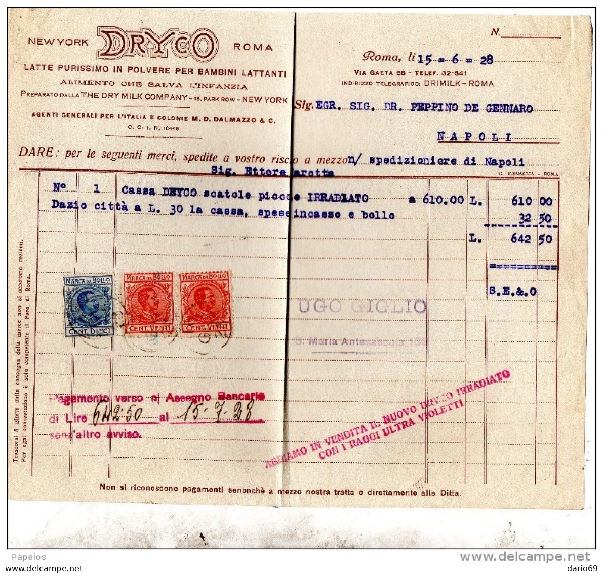 1928  DRYCO -  LATTE IN POLVERE PER LATTANTI - Italië
