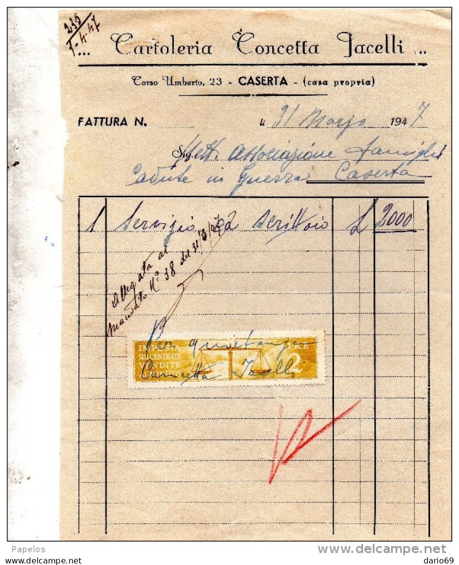 1947  FATTURA   CASERTA   -    CARTOLERIA - Italie