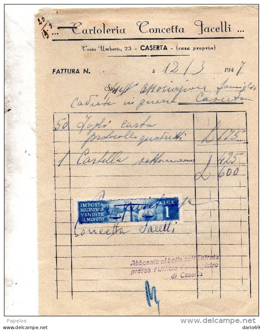 1947  FATTURA   CASERTA   -    CARTOLERIA - Italy