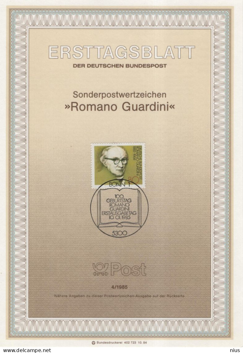 Germany Deutschland 1985-04 100. Geburtstag Romano Guardini, Catholic Priest, Author, Canceled In Bonn - 1981-1990